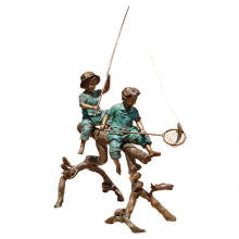 figure statue boys and girls fishing bronze sculpture